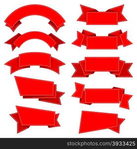 Ribbons. Vector Illustration. Big collection red ribbon with dot border