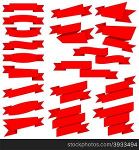Ribbons. Vector Illustration. Big collection red ribbons isolated on white background