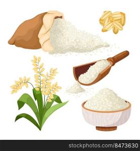 rice grain set cartoon. food bowl, raw, plant, baasmati agriculture, broun asian long farm seed rice grain vector illustration. rice grain set cartoon vector illustration