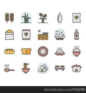 Rice icon and symbol set in color outline design