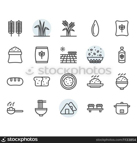 Rice icon and symbol set in outline design