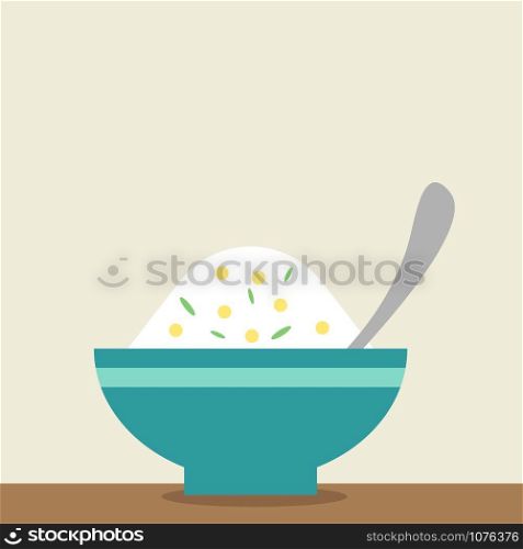 Rice in bowl, illustration, vector on white background.