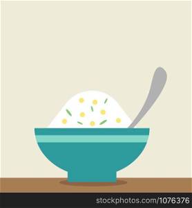 Rice in bowl, illustration, vector on white background.