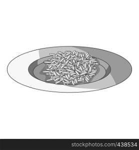 Rice in plate icon in monochrome style isolated on white background vector illustration. Rice in plate icon monochrome