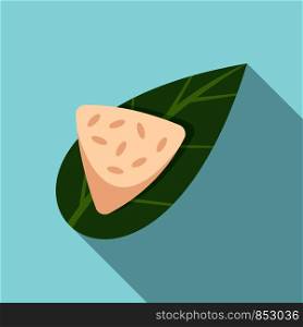 Rice on leaf icon. Flat illustration of rice on leaf vector icon for web design. Rice on leaf icon, flat style