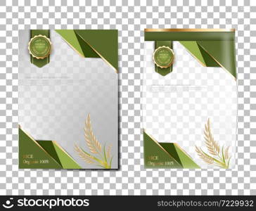 Rice Package Thailand food Products, Green gold banner and poster template vector design rice.