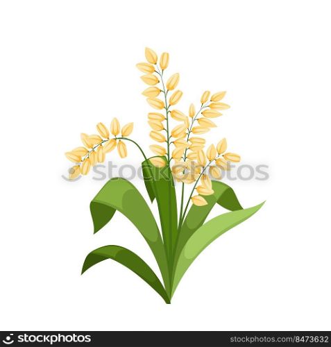 rice plant cartoon. paddy grain, field brown agriculture, food green leaf seed rice plant vector illustration. rice plant cartoon vector illustration