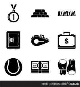 Rich athlete icons set. Simple set of 9 rich athlete vector icons for web isolated on white background. Rich athlete icons set, simple style
