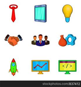 Rich company icons set. Cartoon set of 9 rich company vector icons for web isolated on white background. Rich company icons set, cartoon style
