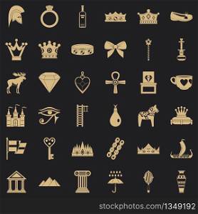 Rich crown icons set. Simple style of 36 rich crown vector icons for web for any design. Rich crown icons set, simple style