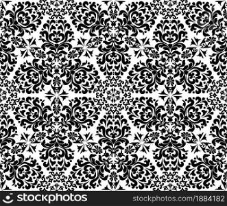 Rich damask ornament seamless pattern. Black and white. Decorative texture. Mehndi patterns. For fabric, wallpaper, venetian pattern,textile, packaging.. Rich damask ornament seamless pattern.