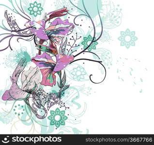 rich floral background with mottled flowers and abstract plants