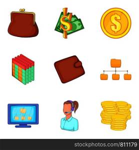 Rich icons set. Cartoon set of 9 rich vector icons for web isolated on white background. Rich icons set, cartoon style