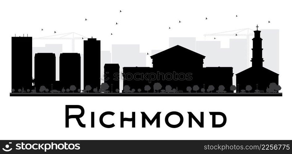 Richmond City skyline black and white silhouette. Vector illustration. Simple flat concept for tourism presentation, banner, placard or web. Business travel concept. Cityscape with landmarks