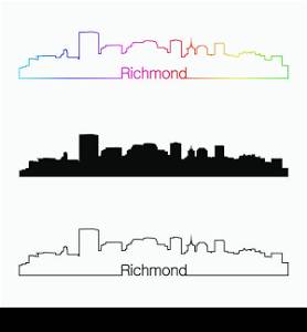 Richmond skyline linear style with rainbow in editable vector file