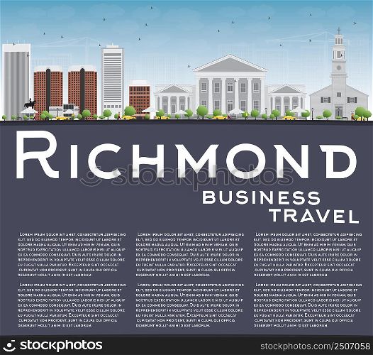Richmond (Virginia) Skyline with Gray Buildings and Copy Space. Vector Illustration. Business Travel and Tourism Conceptwith Modern Buildings.Image for Presentation, Banner and Web Site.