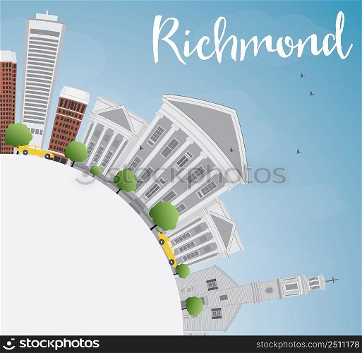 Richmond (Virginia) Skyline with Gray Buildings and Copy Space. Vector Illustration. Business Travel and Tourism Conceptwith Modern Buildings.Image for Presentation, Banner and Web Site.
