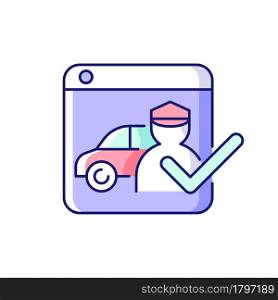 Ride-hailing platforms RGB color icon. Ridesharing company. Hiring personal driver online. Connecting driver and customer via mobile live chat. Isolated vector illustration. Simple filled line drawing. Ride-hailing platforms RGB color icon
