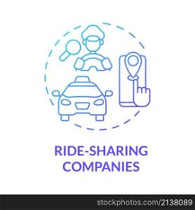 Ride sharing companies blue gradient concept icon. Passenger cars. Delivery business abstract idea thin line illustration. Isolated outline drawing. Roboto-Medium, Myriad Pro-Bold fonts used. Ride sharing companies blue gradient concept icon