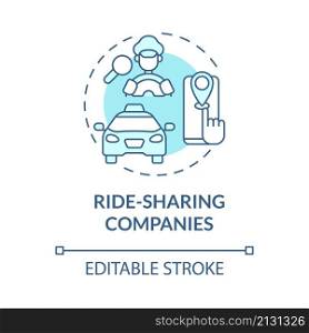 Ride sharing companies turquoise concept icon. Passenger cars. Delivery abstract idea thin line illustration. Isolated outline drawing. Editable stroke. Roboto-Medium, Myriad Pro-Bold fonts used. Ride sharing companies turquoise concept icon