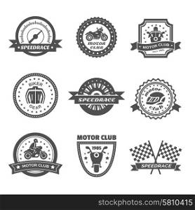 Rider label black set with motorcycles and scooters club emblems isolated vector illustration. Rider Label Set