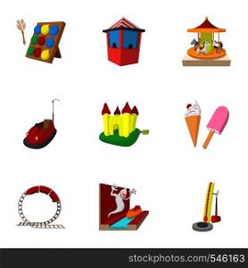 Rides icons set. Cartoon illustration of 9 rides vector icons for web. Rides icons set, cartoon style