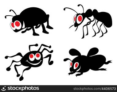 Ridiculous insects: a bee, an ant, a spider, a bug. A vector illustration