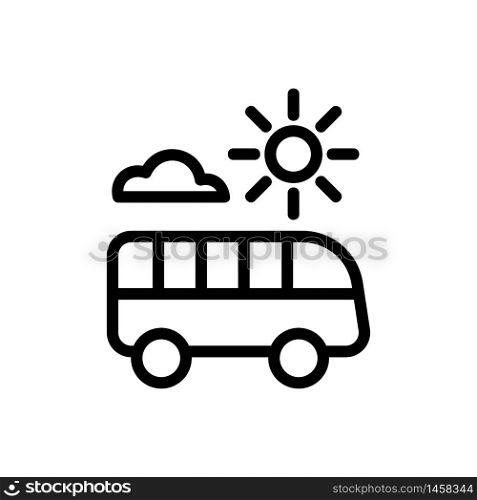riding bus in fine sunny weather icon vector. riding bus in fine sunny weather sign. isolated contour symbol illustration. riding bus in fine sunny weather icon vector outline illustration