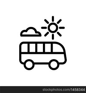 riding bus in fine sunny weather icon vector. riding bus in fine sunny weather sign. isolated contour symbol illustration. riding bus in fine sunny weather icon vector outline illustration