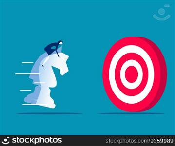 Riding chess horse aiming to target. Business planning and strategy vector illustration
