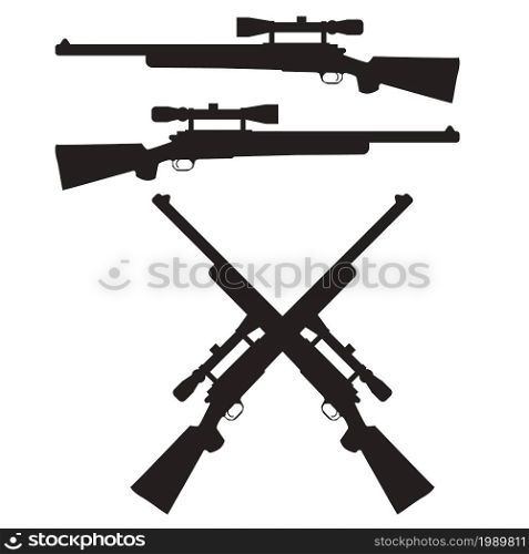 Rifle icon on white background. Crossed hunting rifles symbol. Hunting Rifle Silhouette. flat style.