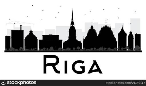 Riga City skyline black and white silhouette. Vector illustration. Simple flat concept for tourism presentation, banner, placard or web site. Business travel concept. Cityscape with landmarks