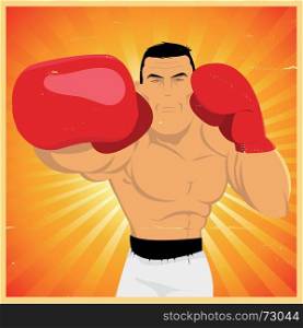 Right Arm Counterpunch And Knockout !. Illustration of a grunge vintage cartoon boxer making a right jab counterpunch for championship or competition poster