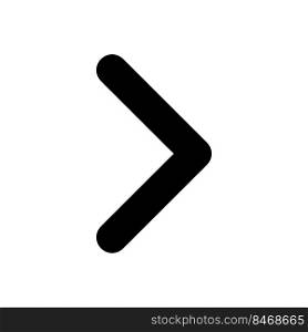 Right arrow black glyph ui icon. Navigation direction. Angle bracket. User interface design. Silhouette symbol on white space. Solid pictogram for web, mobile. Isolated vector illustration. Right arrow black glyph ui icon