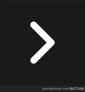 Right arrow dark mode glyph ui icon. Navigation direction. Angle bracket. User interface design. White silhouette symbol on black space. Solid pictogram for web, mobile. Vector isolated illustration. Right arrow dark mode glyph ui icon