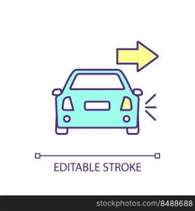 Right blinker RGB color icon. Direction indicator l&. Turn signal. Automotive lighting. Lane change. Isolated vector illustration. Simple filled line drawing. Editable stroke. Arial font used. Right blinker RGB color icon
