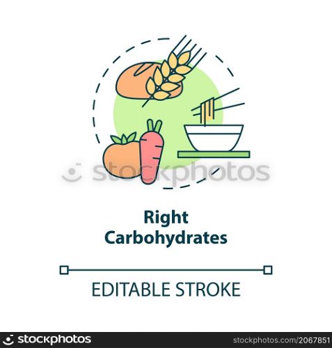 Right carbohydrates concept icon. Healthy ration for sportive lifestyle abstract idea thin line illustration. Isolated outline drawing. Editable stroke. Roboto-Medium, Myriad Pro-Bold fonts used. Right carbohydrates concept icon