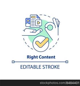 Right content concept icon. Internet marketing. Info materials tip abstract idea thin line illustration. Isolated outline drawing. Editable stroke. Arial, Myriad Pro-Bold fonts used. Right content concept icon
