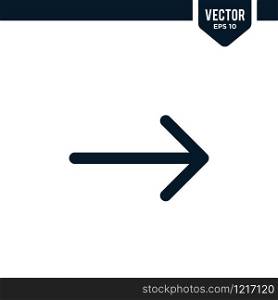 Right direction arrow icon collection in solid color or glyph style