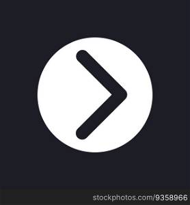Right direction pointer dark mode glyph ui icon. Interactive element. User interface design. White silhouette symbol on black space. Solid pictogram for web, mobile. Vector isolated illustration. Right direction pointer dark mode glyph ui icon