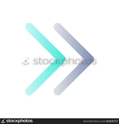 Right double arrow flat gradient color ui icon. Guillemets. Fast forward button. Speed up. Simple filled pictogram. GUI, UX design for mobile application. Vector isolated RGB illustration. Right double arrow flat gradient color ui icon