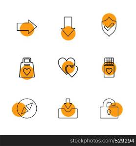 right, down , sheild, heart, download , unlock , weight , icon, vector, design, flat, collection, style, creative, icons