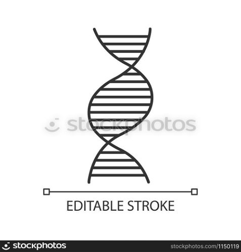 Right-handed DNA helix linear icon. B-DNA. Deoxyribonucleic, nucleic acid. Molecular biology. Genetics. Thin line illustration. Contour symbol. Vector isolated outline drawing. Editable stroke