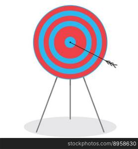 Right in the bullseye. Arrow in target. Target and dart, arrow and  bullseye icon. Bullseye target and dart board on target. Vector flat design illustration. Right in the bullseye. Arrow in target