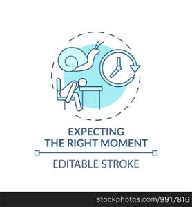 Right moment expecting concept icon. Procrastination reason idea thin line illustration. Delaying and postponing tasks. Waiting. Vector isolated outline RGB color drawing. Editable stroke. Right moment expecting concept icon