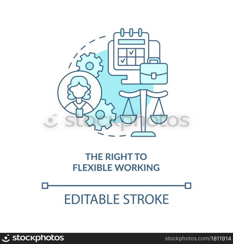 Right to flexible working blue concept icon . Return to work after parental leave abstract idea thin line illustration. Flexible hours of work. Vector isolated outline color drawing. Editable stroke. Right to flexible working blue concept icon