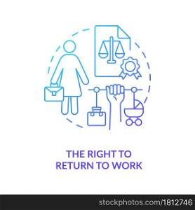 Right to return to work blue gradient icon. Job return abstract idea thin line illustration. Go back to same workplace after parential leave. Vector isolated outline color drawing.. Right to return to work blue gradient icon