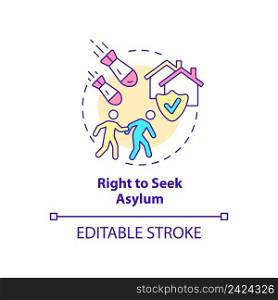 Right to seek asylum concept icon. Shelter and safety. Refugee right abstract idea thin line illustration. Isolated outline drawing. Editable stroke. Arial, Myriad Pro-Bold fonts used. Right to seek asylum concept icon