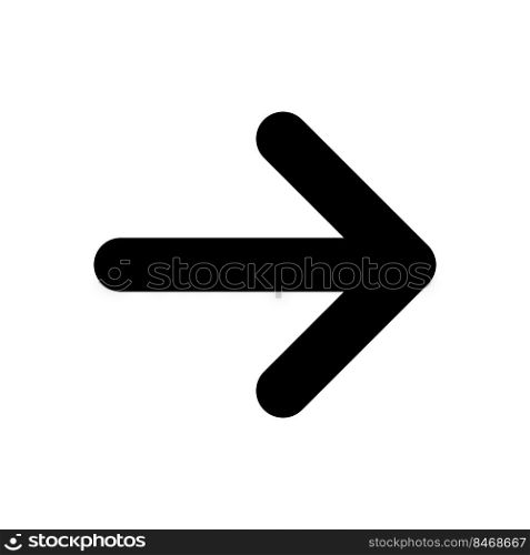 Rightwards arrow black glyph ui icon. Pressing right. Setting menu. Navigation. User interface design. Silhouette symbol on white space. Solid pictogram for web, mobile. Isolated vector illustration. Rightwards arrow black glyph ui icon