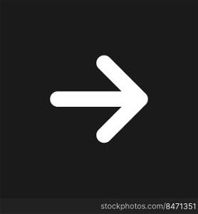 Rightwards arrow dark mode glyph ui icon. Pressing right. Setting menu. User interface design. White silhouette symbol on black space. Solid pictogram for web, mobile. Vector isolated illustration. Rightwards arrow dark mode glyph ui icon